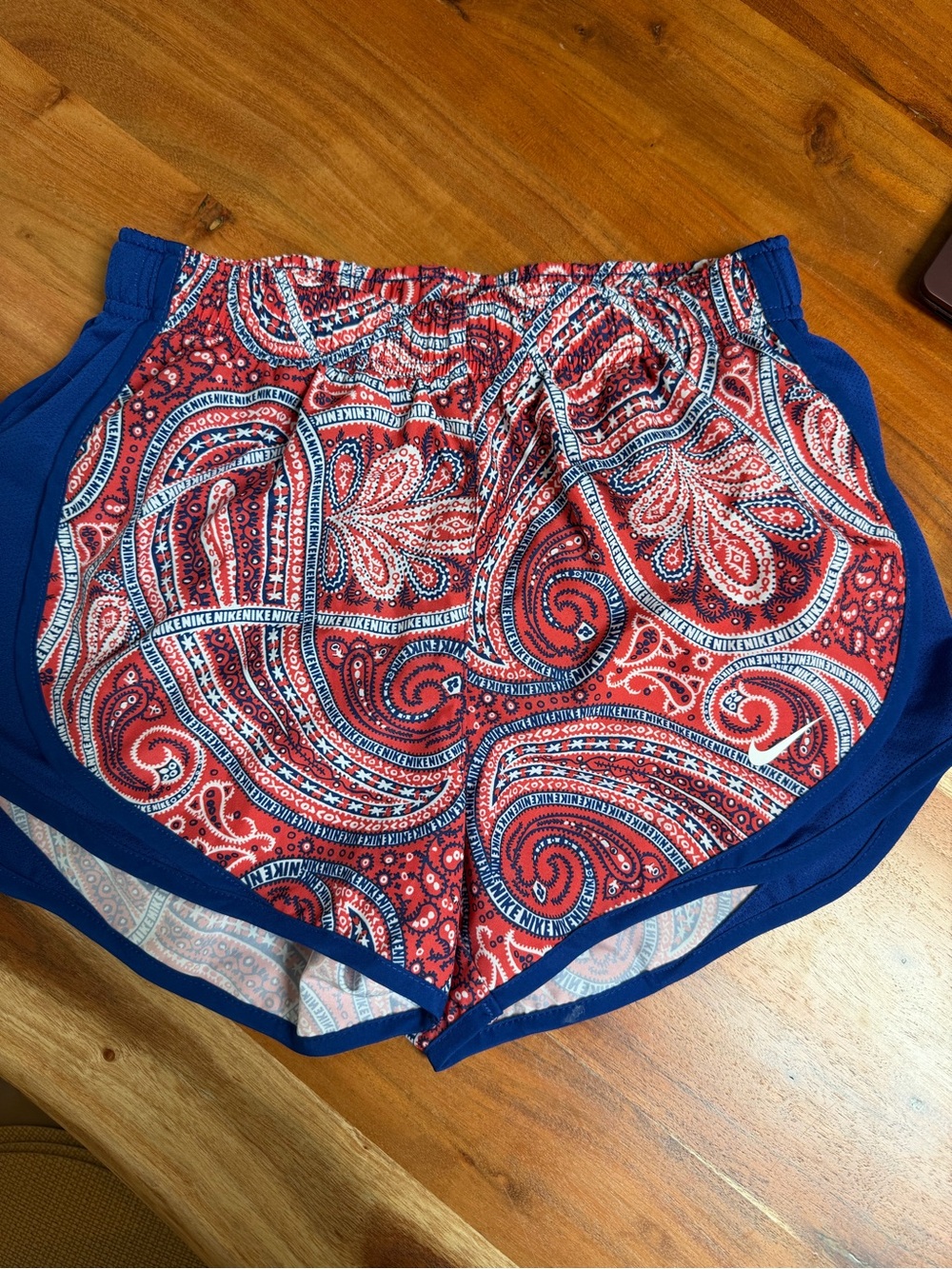 Nike Women’s Red Paisley Tempo Shorts with Blue Trim XS